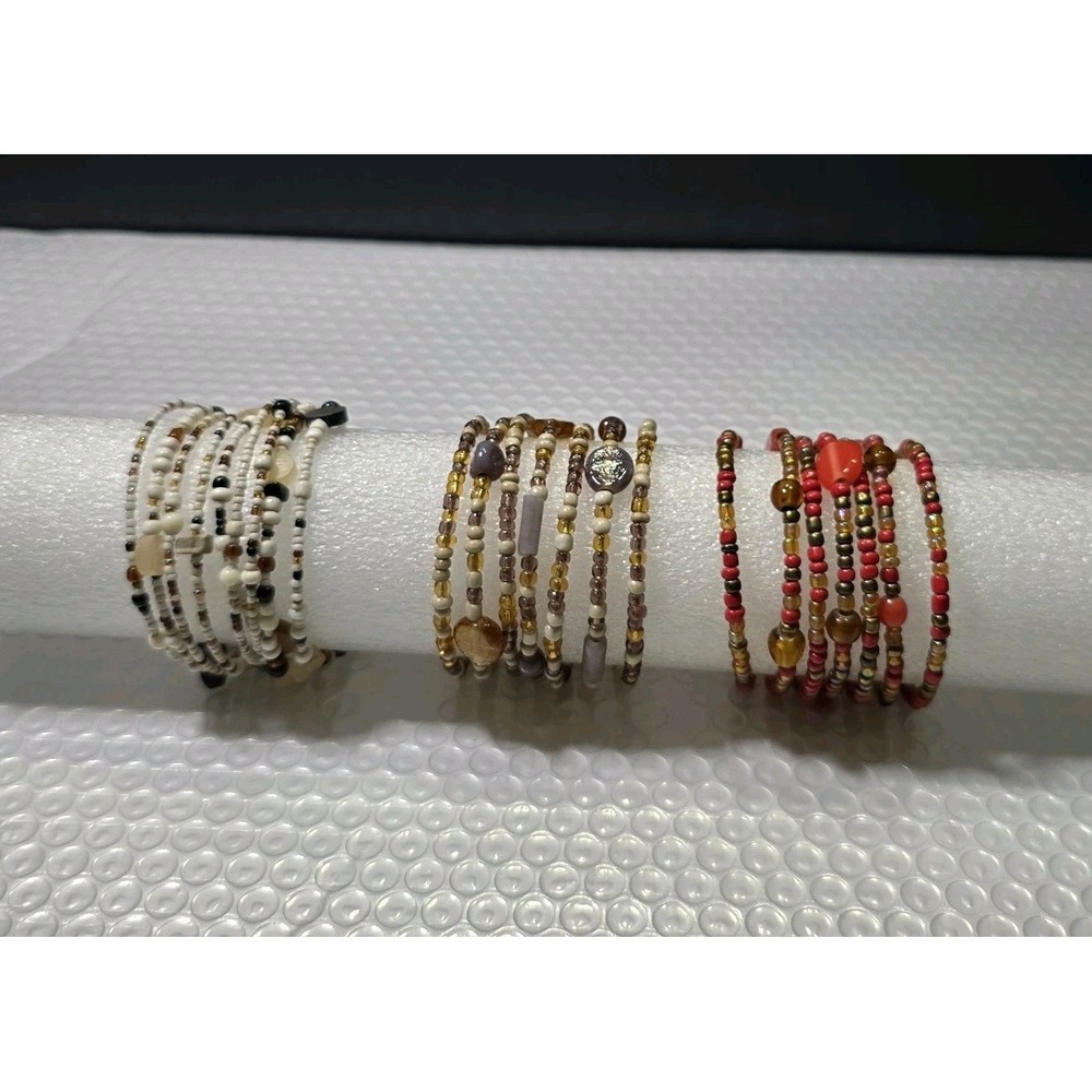 Boho Styled Cuff Beaded Bracelet Set Of Three Vintage New Old Stock